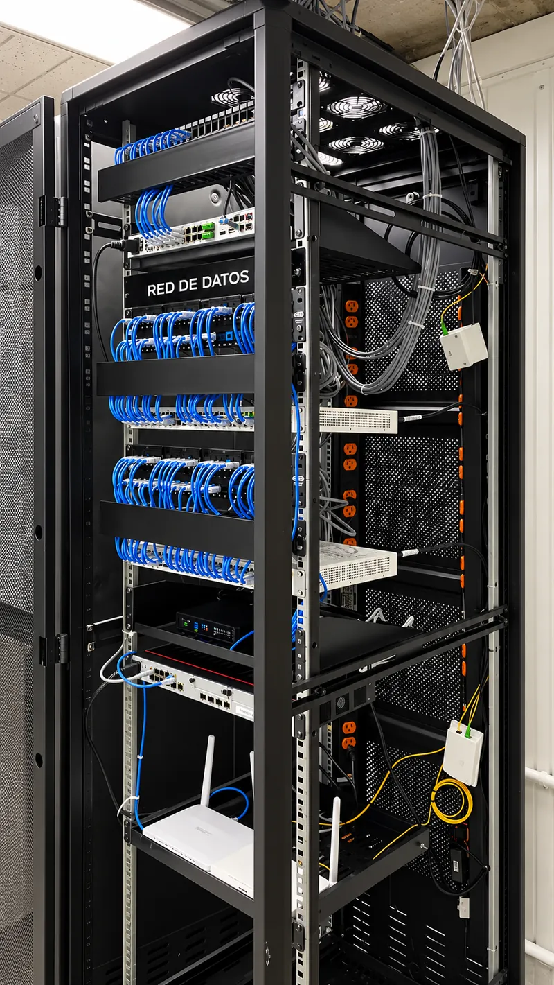 Rack de cableado estructurado con patch panel y switch organizado por Coltronix